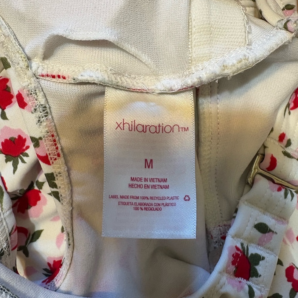 Xhilaration White One-Piece Bodysuit with Pink and Red Floral Print - Picture 4 of 4